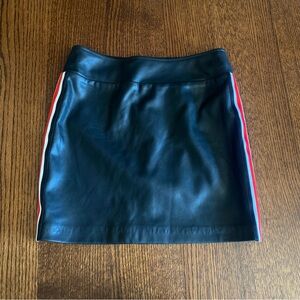 Black Leather Skirt with Red and White Stripes